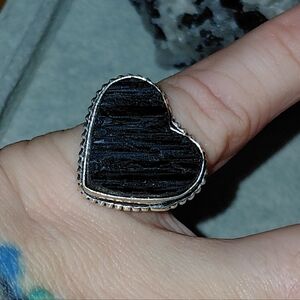 Raw Black Tourmaline Heart-Shaped Ring
